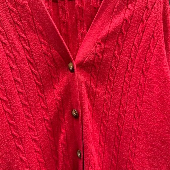 Lands' End Red Cable Knit Sweater Cardigan - Picture 2 of 5